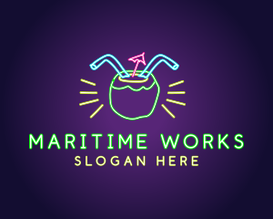 Neon Coconut Drink  logo design