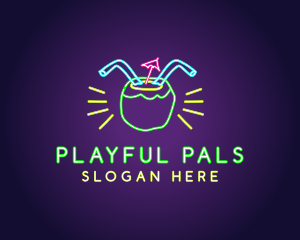 Neon Coconut Drink  logo design