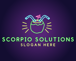 Neon Coconut Drink  logo design