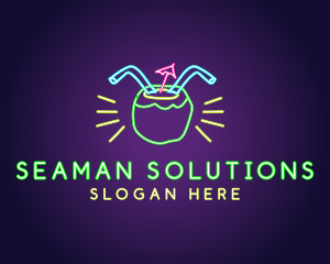 Neon Coconut Drink  logo design