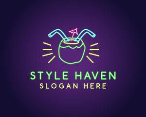 Neon Coconut Drink  logo design