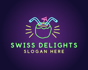 Neon Coconut Drink  logo design