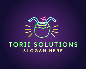 Neon Coconut Drink  logo design