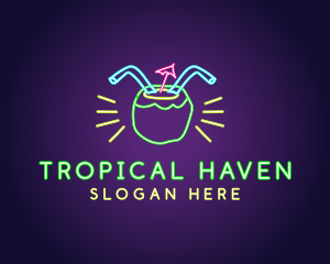 Neon Coconut Drink  logo design