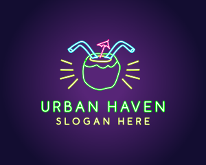 Neon Coconut Drink  logo design