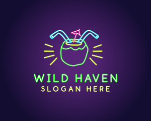 Neon Coconut Drink  logo design