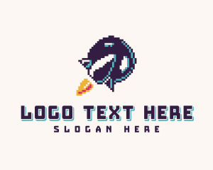 Game - Pixelated Rocket Spaceship logo design