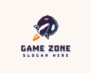 Pixelated Rocket Spaceship logo design