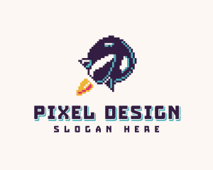 Pixelated Rocket Spaceship logo design