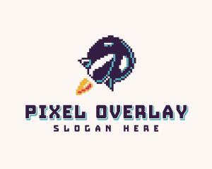 Pixelated Rocket Spaceship logo design