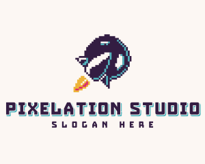 Pixelated Rocket Spaceship logo design