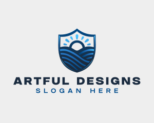 Shield Ocean Sunrise logo design