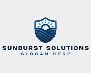 Sunburst - Shield Ocean Sunrise logo design