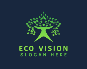 Green Leaf Tree Human logo design