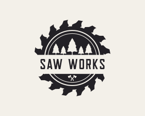 Saw Blade Tree Lumberjack logo design