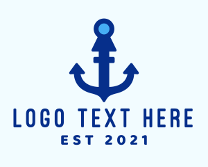 Maritime - Blue Digital Anchor logo design