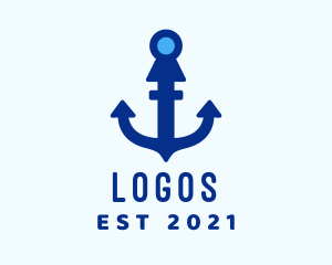 Naval - Blue Digital Anchor logo design