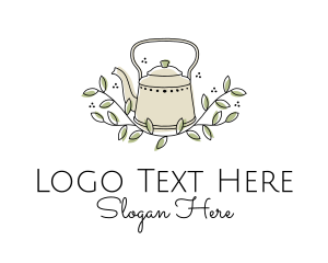 Tea Leaves - Leaf Branch Kettle Teahouse logo design