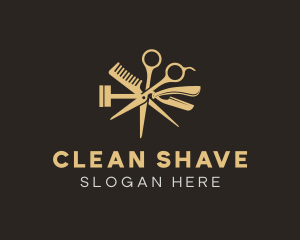 Shave - Grooming Scissors Shave Comb logo design