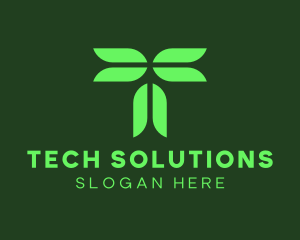 Renewable Energy - Digital Eco Leaf Letter T logo design
