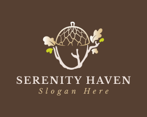 Peaceful - Oak Tree Branch Acorn logo design