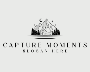 Destination - Exploration Mountain Cabin logo design