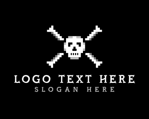 Monochrome - Pixel Skull Bone logo design