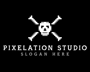 Pixel Skull Bone logo design