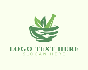 Healthy - Mortar & Pestle Leaves logo design