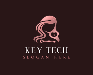 Woman Key Lock logo design