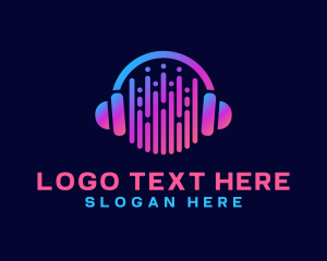 Stream - Neon Headset  DJ logo design