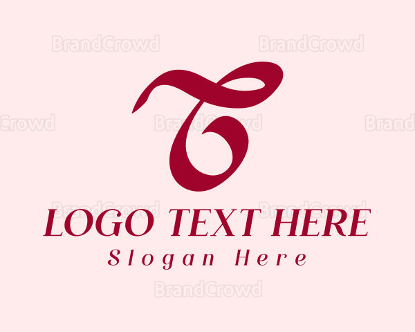 Cursive Maroon Letter T Logo