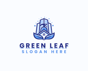 Cleaning Spray Leaf logo design