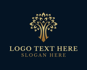 Tree Planting - Gold Elegant Tree logo design