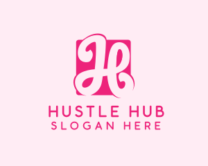 Cursive Pink Letter H logo design