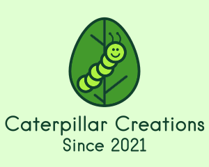 Cute Caterpillar Leaf logo design