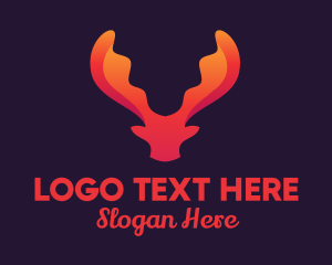 Elk - Red Orange Moose Antlers logo design