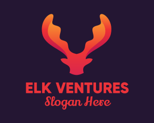 Elk - Red Orange Moose Antlers logo design