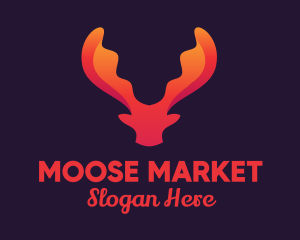 Moose - Red Orange Moose Antlers logo design