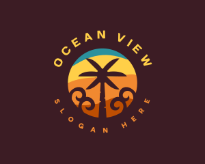 Tropical Palm Tree Beach logo design