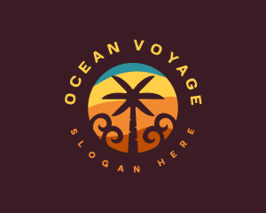 Tropical Palm Tree Beach logo design