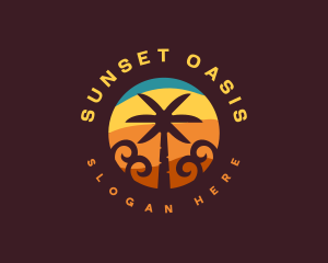 Tropical Palm Tree Beach logo design