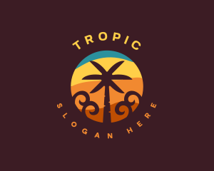 Tropical Palm Tree Beach logo design