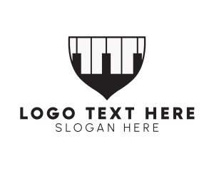 Music Lounge - Piano Keys Shield Crest logo design