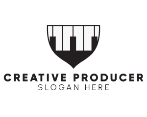 Producer - Piano Keys Shield Crest logo design