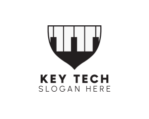 Piano Keys Shield Crest logo design