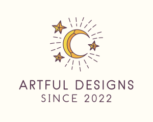 Crescent Moon Star Astrology logo design