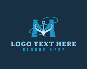 Coastal - Navy Marine Anchor Letter M logo design