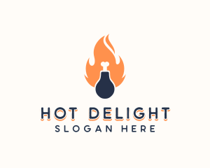 Chicken Drumstick Flame Grill  logo design