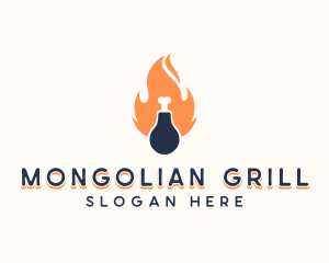 Chicken Drumstick Flame Grill  logo design